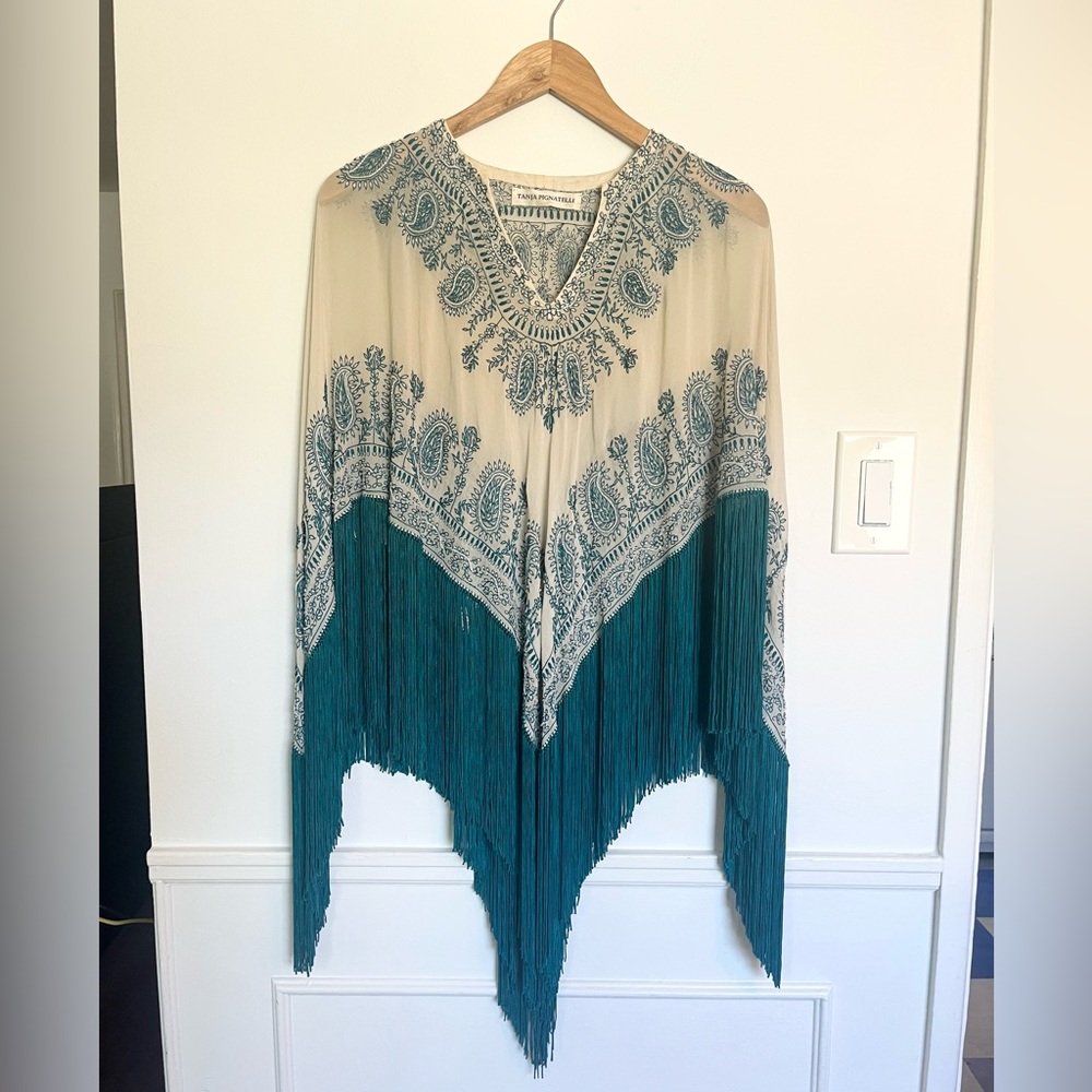 Tanja Pignatelli beaded and embroidered fringe cape tunic shawl
